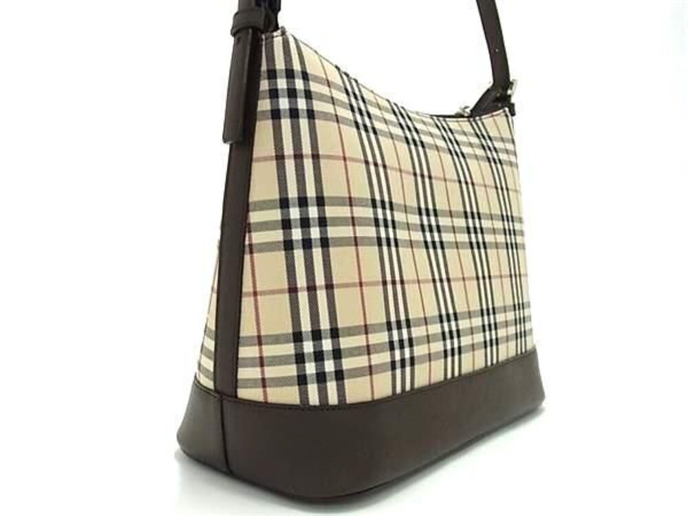 Burberry Bag Beige Nova Check Brown Canvas Shoulder Leather Tan Brown